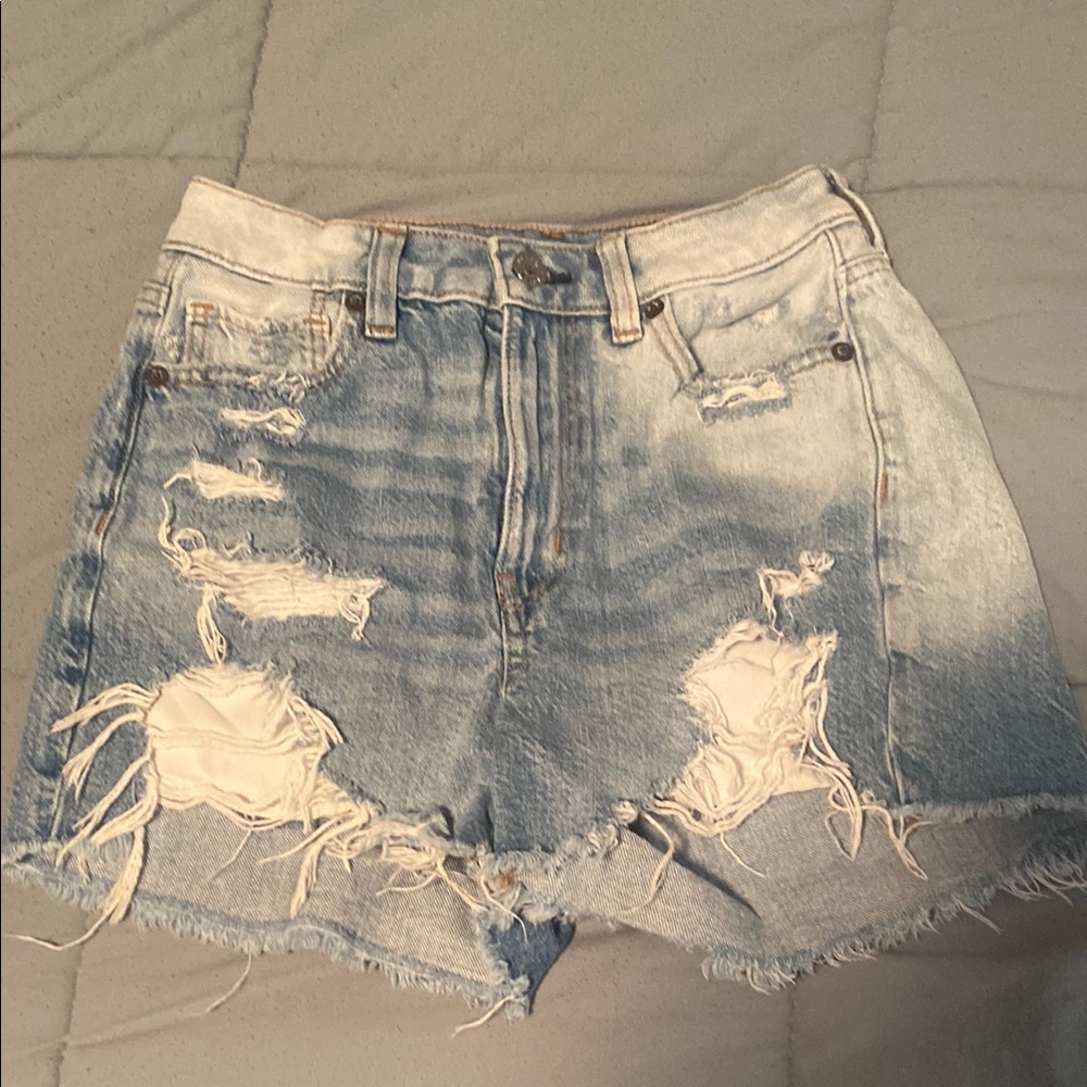 American Eagle Blue Mom Shorts Distressed Cut-Off